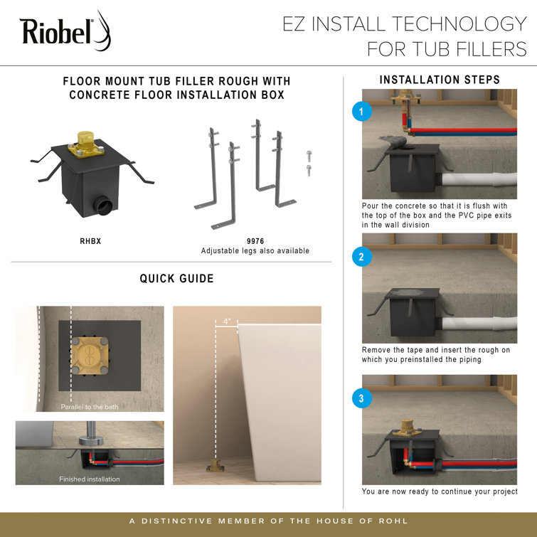Riobel Floor Mount Tub Filler Roughin Valve with Installation Box